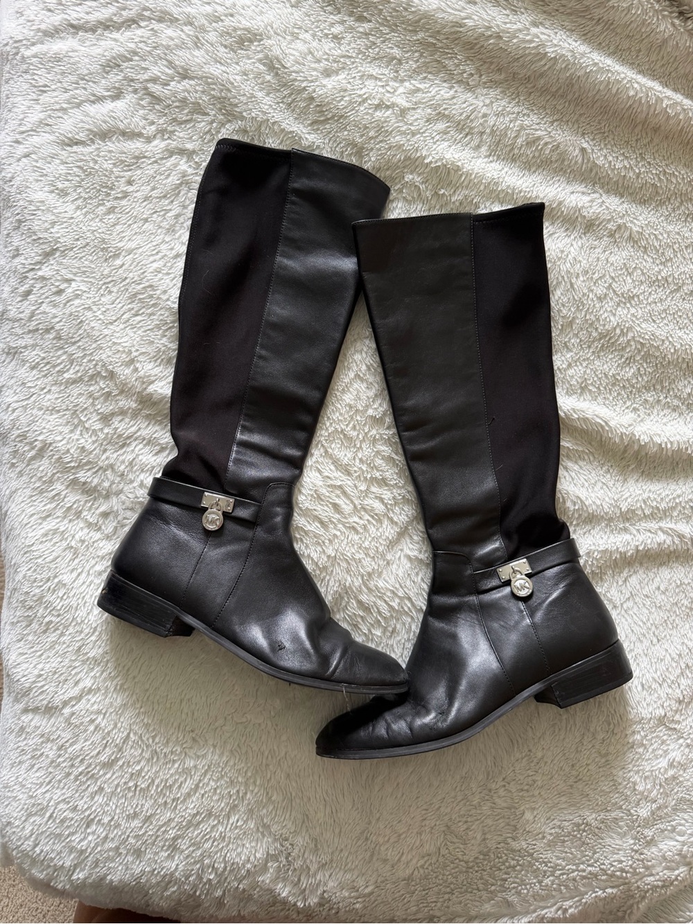 Michael Kors Black Leather Riding Boots with Signature Charm